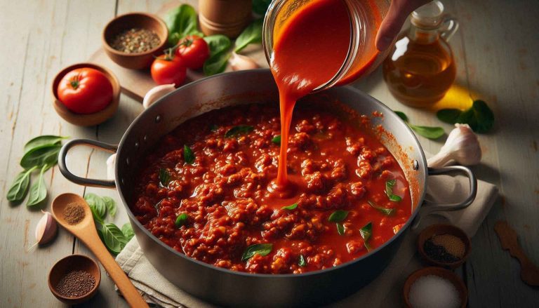 Add Sauce and Liquid: Pour in the marinara sauce and water (or broth). Stir to combine, bringing the mixture to a simmer.