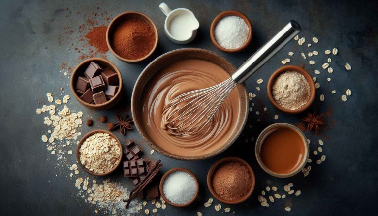 In a bowl, whisk together the oats, protein powder, cocoa powder, baking powder, salt, and vanilla extract.