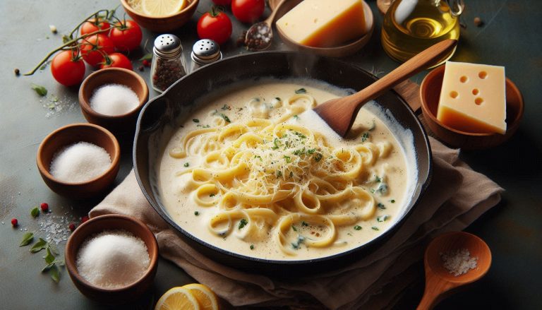 In the same skillet, pour in the heavy cream and stir in the Parmesan cheese. Simmer for 5 minutes until the sauce thickens. Add salt, pepper, and lemon zest.