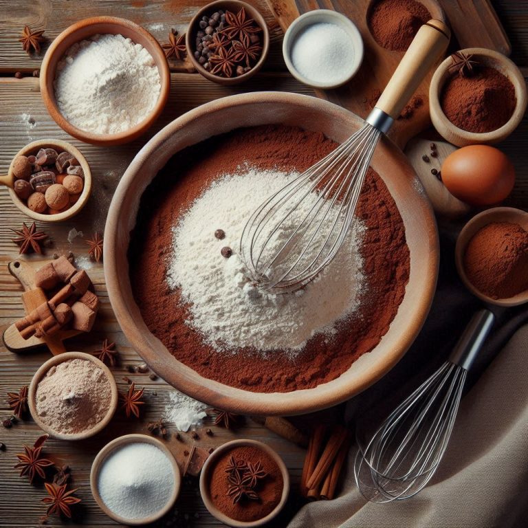 In a large bowl, whisk together flour, cocoa powder, sugar, and a pinch of salt.