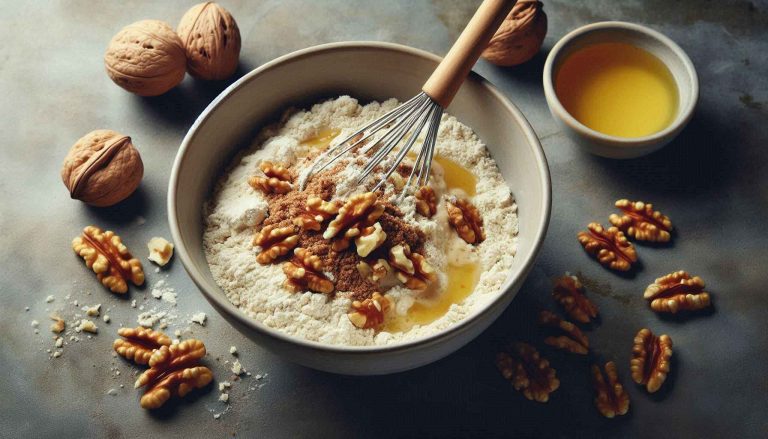 Fold the wet ingredients into the dry ingredients until fully combined, then stir in the chopped walnuts.