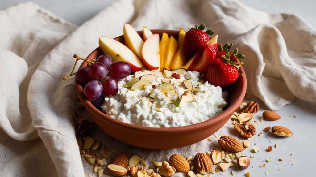 Cottage Cheese Bowl with Fresh Fruit and Nuts