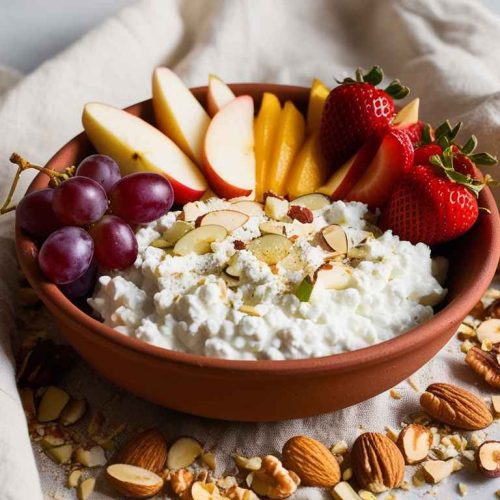 Cottage Cheese Bowl with Fresh Fruit and Nuts