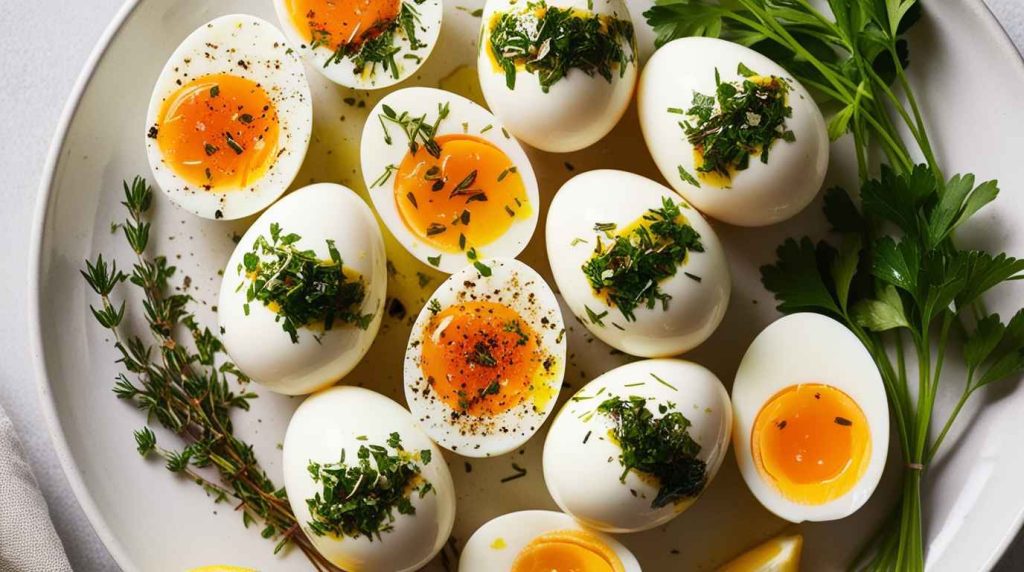 Hard-Boiled Eggs with a Drizzle of Olive Oil for a Quick Snack