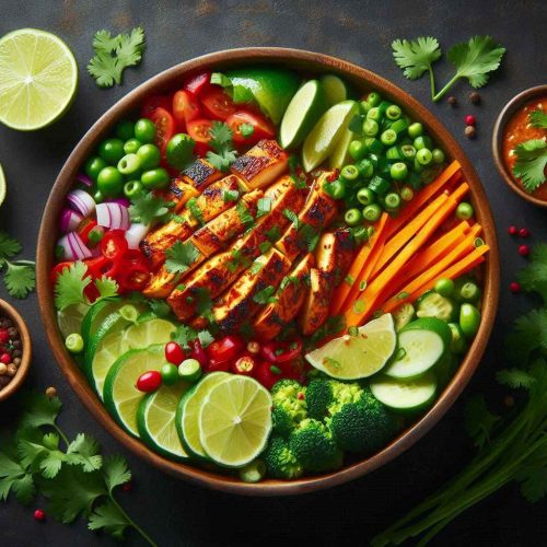 Recipe Title: Spicy Lime Chicken Fusion Bowl