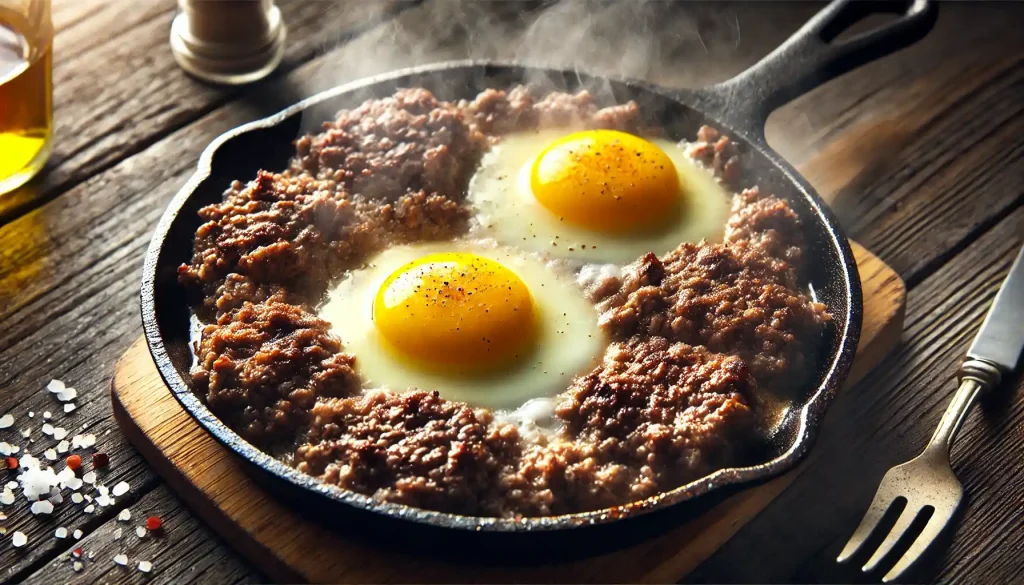 Sizzling Carnivore Skillet: Ground Beef & Sunny-Side Up Eggs