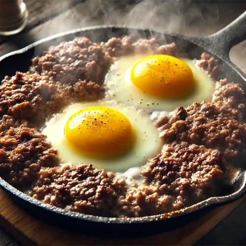 Sizzling Carnivore Skillet: Ground Beef & Sunny-Side Up Eggs