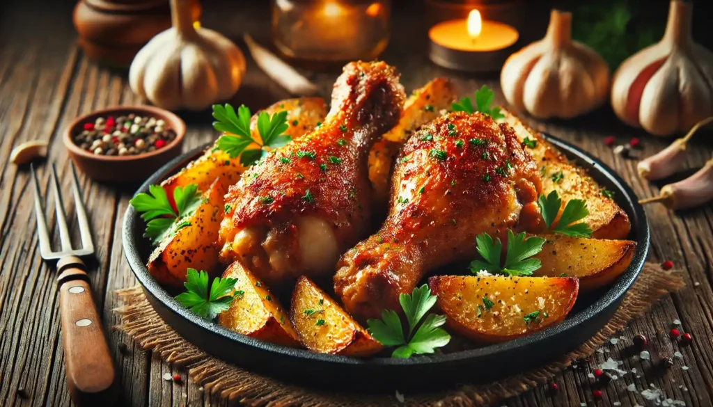 Garlic Parmesan Chicken Drumsticks with Potatoes