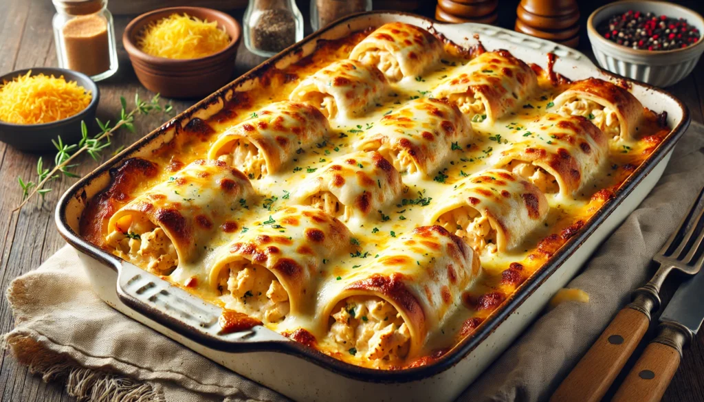 Cheesy Chicken Tortilla Roll-Up Bake