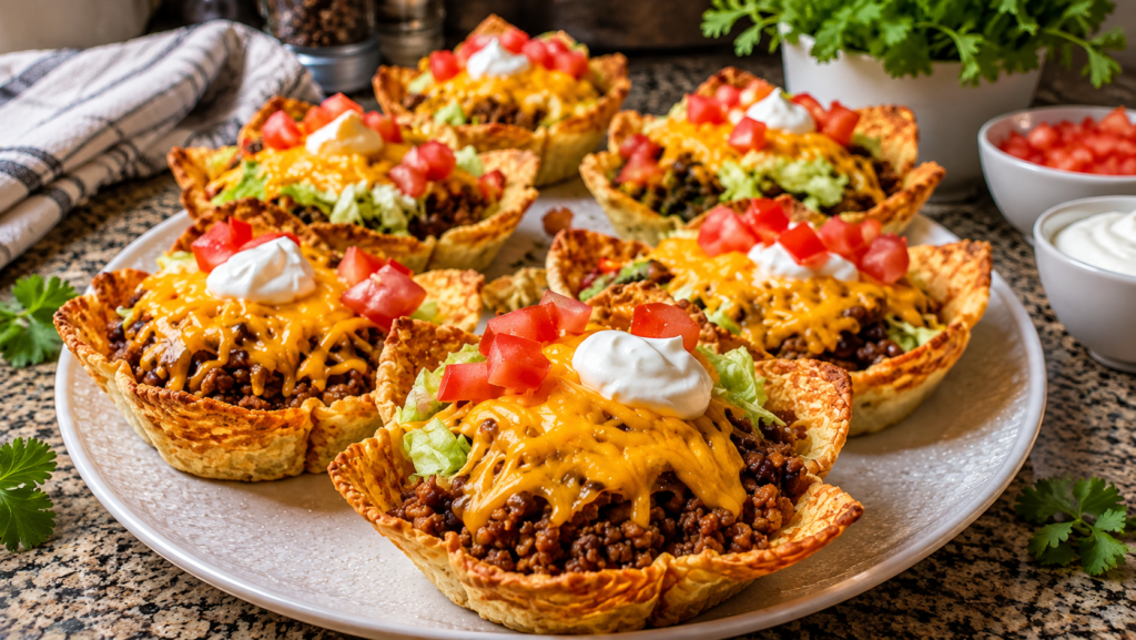 Crispy Baked Mini Taco Salad Bowls