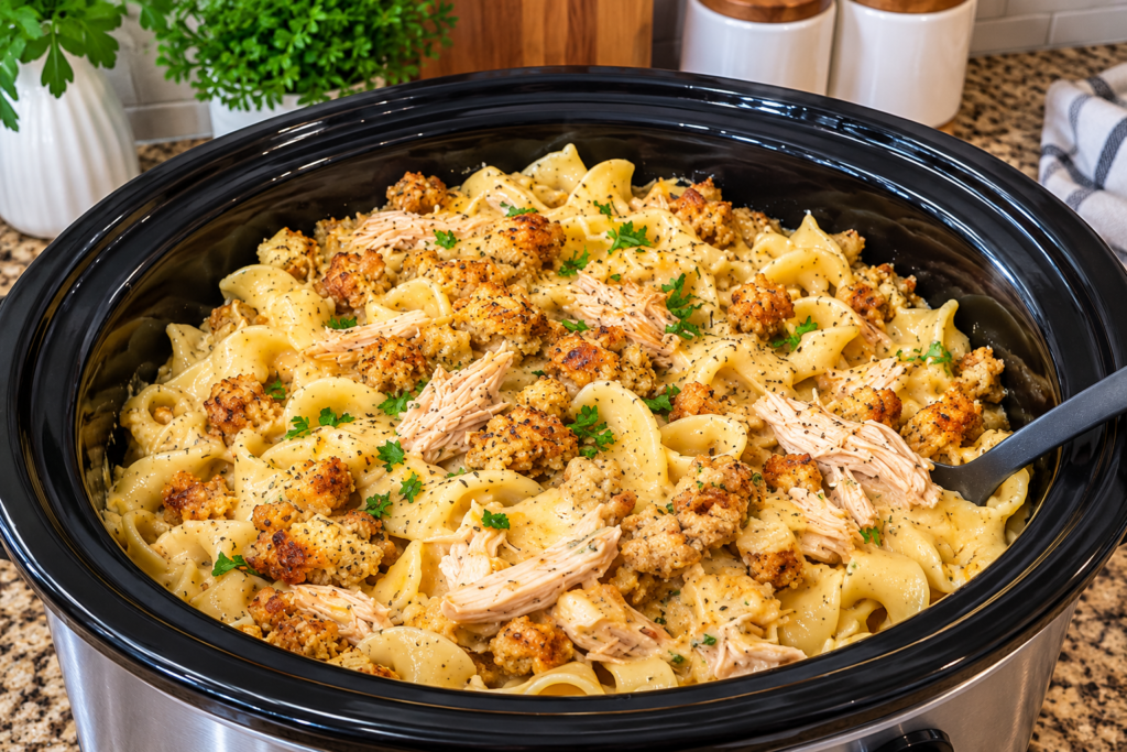 The Mushy Noodle Slow Cooker Disaster Slow Cooker Chicken and Stuffing Casserole